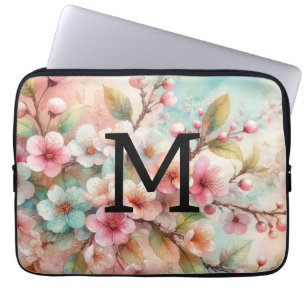 Rosa Kirschblüten in Monogramm Laptopschutzhülle