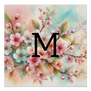 Rosa Kirschblüten in Monogramm Poster