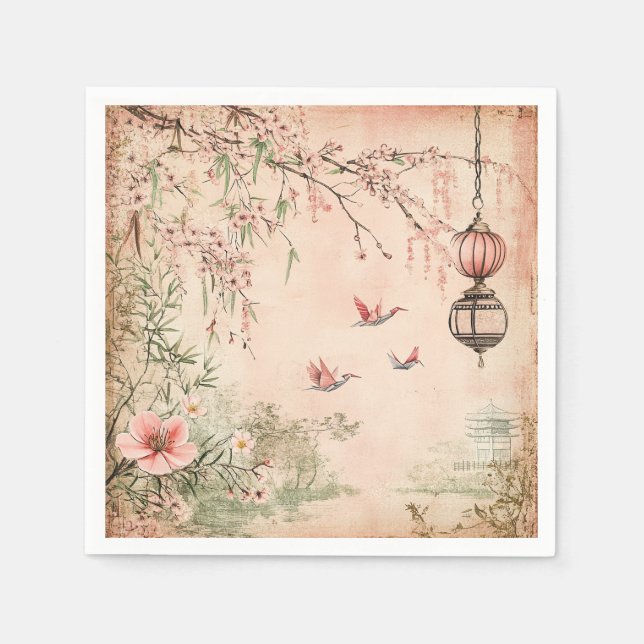 Rosa Kirschblüten-Landschaft Serenity (7) Serviette (Vorderseite)
