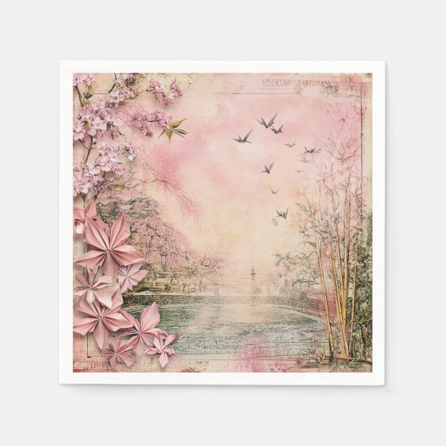 Rosa Kirschblüten-Landschaft Serenity (8) Serviette (Vorderseite)