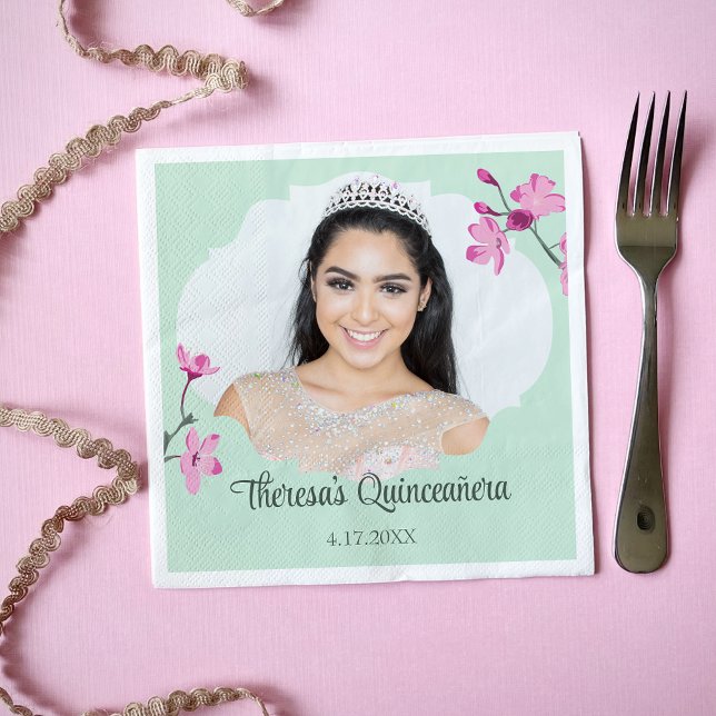 Rosa Kirschblüten, Minzgrün, Foto Serviette (Von Creator hochgeladen)