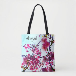 Rosa Kirschblüten - mit Monogramm Tasche