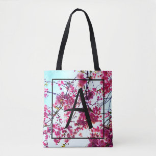 Rosa Kirschblüten - mit Monogramm Tasche