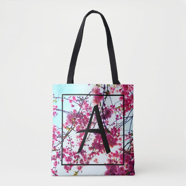 Rosa Kirschblüten - mit Monogramm Tasche (Vorderseite)
