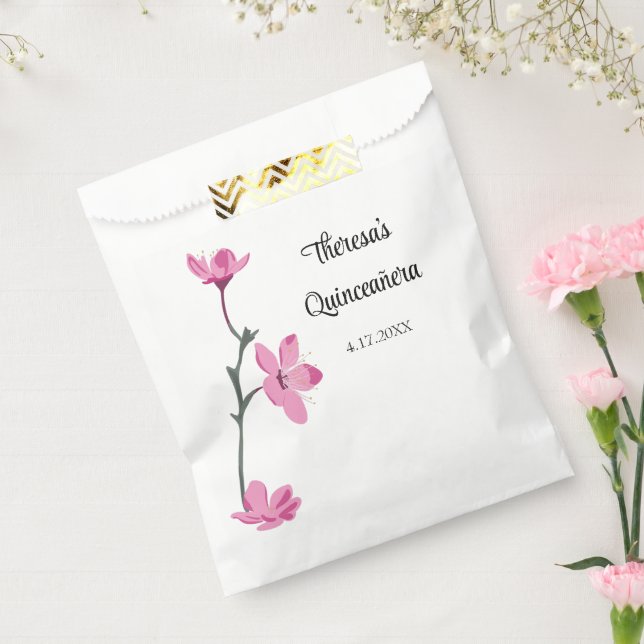 Rosa Kirschblüten Personalisiert Quinceanera Geschenktütchen (Versiegelt)