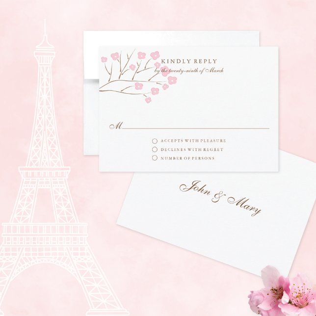 Rosa Kirschblüten Romantische Hochzeitskarte RSVP Karte (Von Creator hochgeladen)