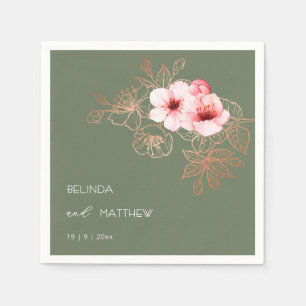 Rosa Kirschblüten-Sage-Grün-Hochzeit Serviette