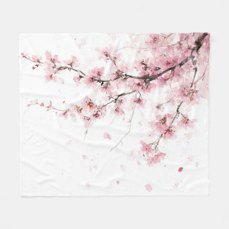 Rosa Kirschblüten-Sakura-Aquarell-Blumen-Boho Fleecedecke
