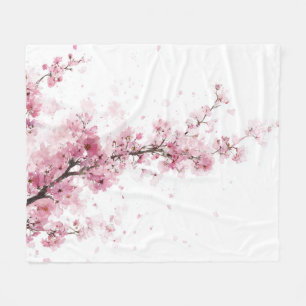 Rosa Kirschblüten-Sakura-Aquarell-Blumen-Boho Fleecedecke