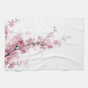 Rosa Kirschblüten-Sakura-Aquarell-Blumen-Boho Geschirrtuch