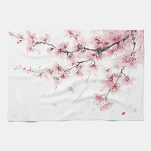 Rosa Kirschblüten-Sakura-Aquarell-Blumen-Boho Geschirrtuch