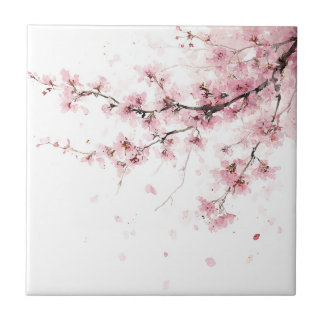 Rosa Kirschblüten-Sakura-Aquarell-Blumenmuster Fliese