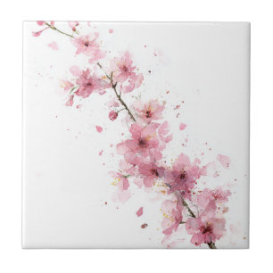 Rosa Kirschblüten-Sakura-Aquarell-Blumenmuster Fliese