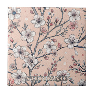 Rosa Kirschblüten-Sakura-Muster auf Rosa Fliese