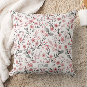 Rosa Kirschblüten-Sakura-Muster auf Weiß Kissen