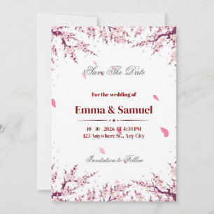 Rosa Kirschblüten Save the Date Karte