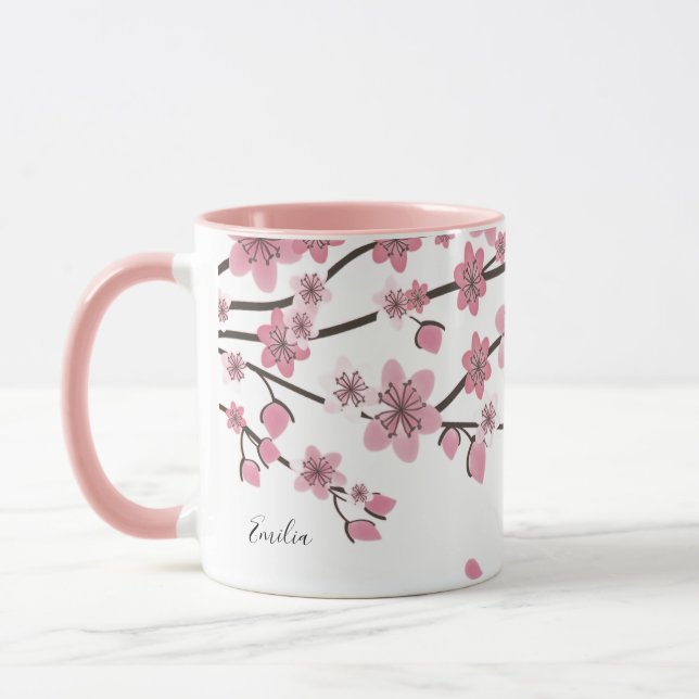 Rosa Kirschblüten-Schöner Name Tasse (Links)