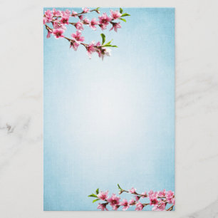 Rosa Kirschblüten Vintag Blau Briefpapier