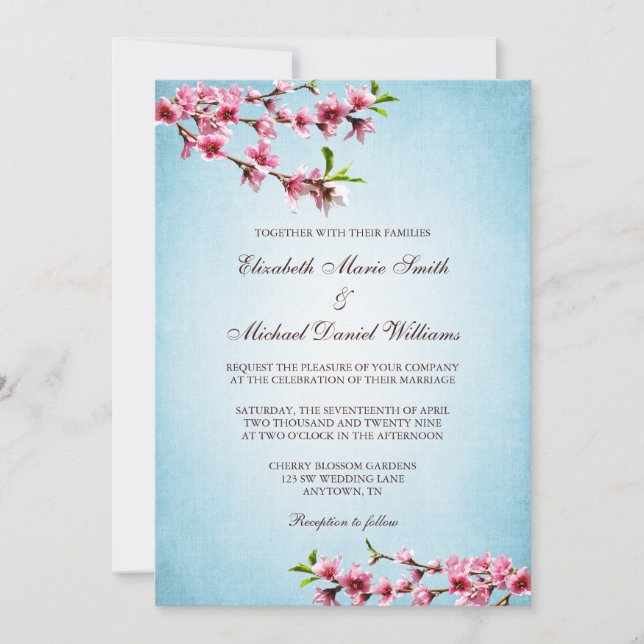 Rosa Kirschblüten Vintage Blütenhochzeit Einladung (Vorderseite)