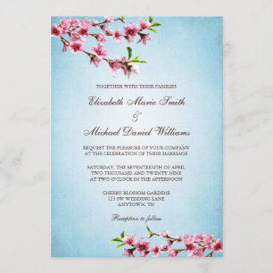 Rosa Kirschblüten Vintage Blütenhochzeit Einladung