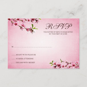 Rosa Kirschblüten-Vintage Wartekarte RSVP Karte