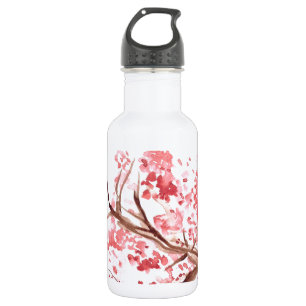 Rosa Kirschblüten Wasserfarben Sakura Edelstahlflasche