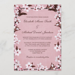 Rosa Kirschblütenblüten-Hochzeit Einladung