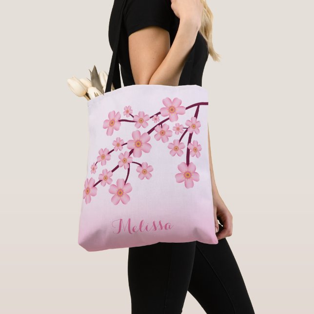 Rosa Kirsche Blossom Sakura Blumenzweig mit Namen Tasche (Von Nahem)