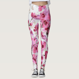 Rosa Kirsche blüht Wasserfarbe Nahtlos. Leggings
