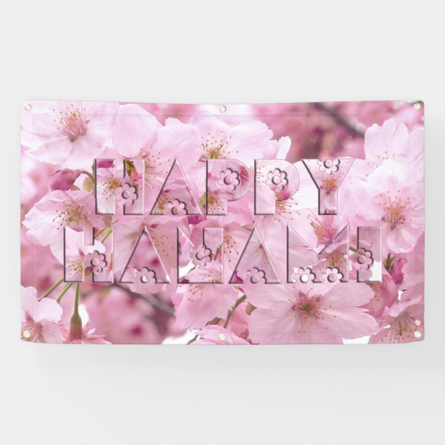 Rosa Kiry Blossom Japanisches Festival Happy Hanam Banner (Horizontal)