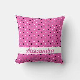 Rosa Kissen mit matt schwarzen und weißen Polka Pu