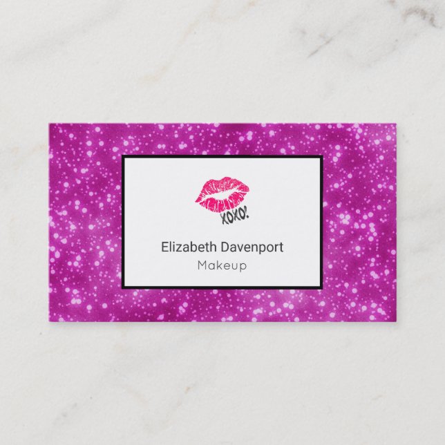 Rosa Kissy Lippen auf Imitaten Rosa Glitzer Berufl Visitenkarte (Vorderseite)