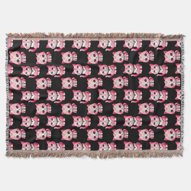  Rosa Kitz Katzen Design Schwarz  Decke (Vorderseite)