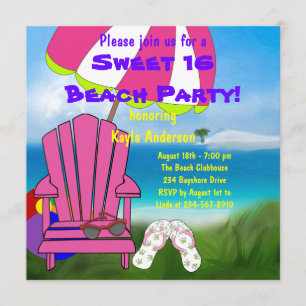Rosa Klappstühle Flip Flops Sweet 16 Strandparty Einladung
