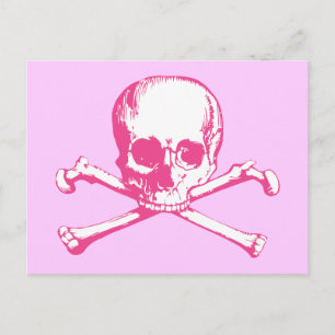 Rosa klassischer Schädel und Kreuzknochen Postkarte