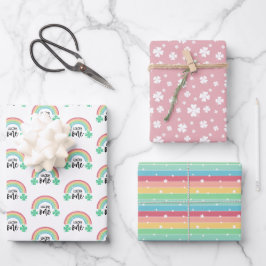 Rosa Klee und Regenbogen Lucky Eins erster Geburts Geschenkpapier Set