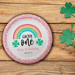 Rosa Klee und Regenbogen Lucky Eins erster Geburts Pappteller