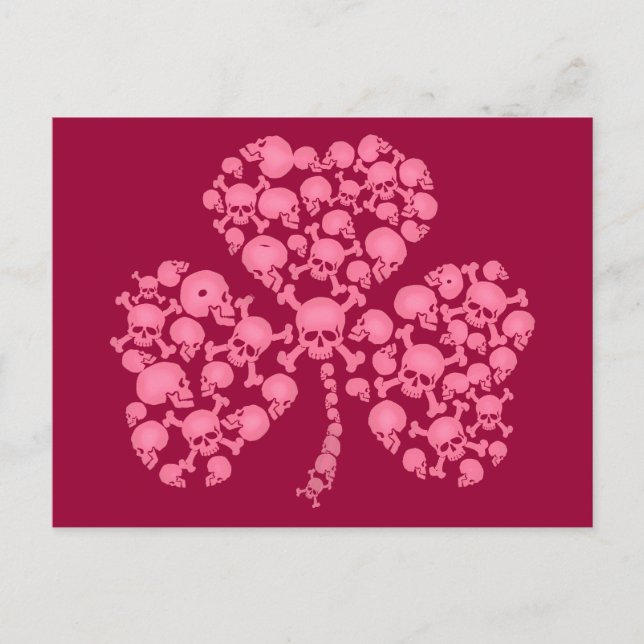 Rosa Kleeblatt Skulls Postkarte (Vorderseite)