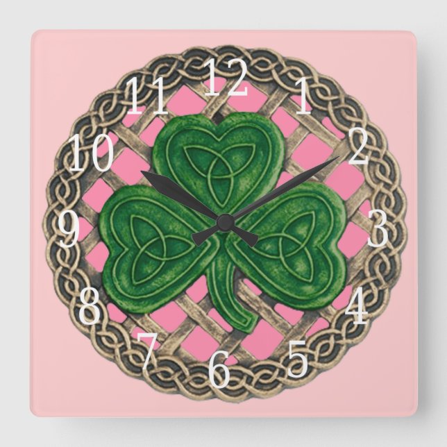Rosa Kleeblatt und keltische Knochen Uhr (Vorderseite)