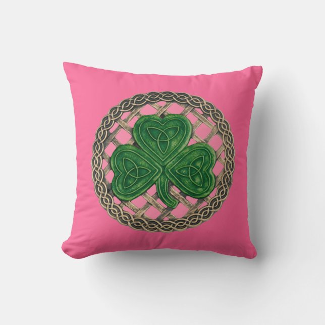 Rosa Kleeblatt und keltische Knoten Reversible Kis Kissen (Vorderseite)