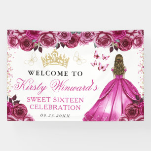 Rosa Kleid Blonde Prinzessin Floral Sweet 16 Banner