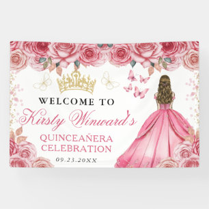 Rosa Kleid Blonde Prinzessin Florale Quinceanera Banner