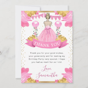 Rosa Kleid Blonde Prinzessin Geburtstag Dankeskarte