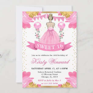 Rosa Kleid Blonde Prinzessin Sweet 16 Einladung