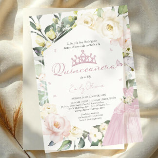 Rosa Kleid Boho Blumenrahmen Quinceañera Spanisch
