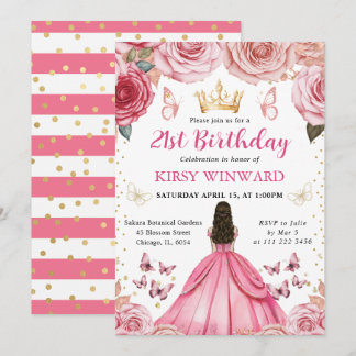 Rosa Kleid Brünett Princess Geburtstag Einladung
