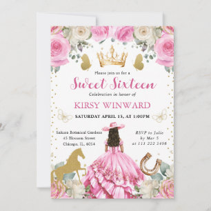 Rosa Kleid Brünette Western Prinzessin Sweet 16 Einladung