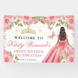 Rosa Kleid Dunkle Haut Prinzessin Floral Sweet 16 Banner