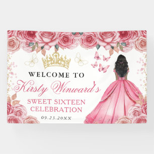Rosa Kleid Dunkle Haut Prinzessin Floral Sweet 16 Banner