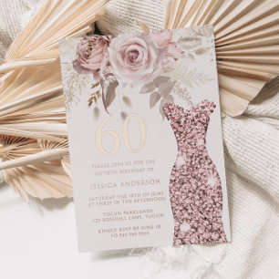 Rosa Kleid Fabelhaft 60. Geburtstagsfeier Roségold Folieneinladung